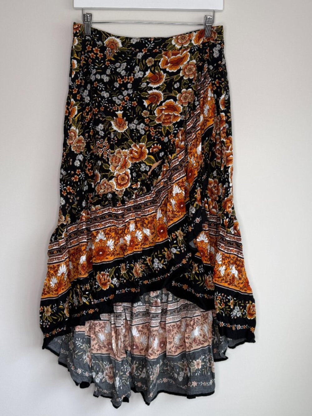 Boho High-Low Floral Skirt - Black Multi - Picture 2 of 7